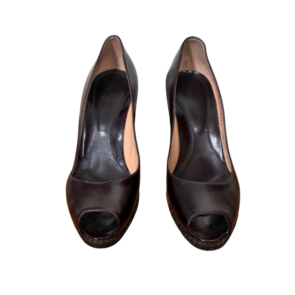 Sergio Rossi Burgundy Leather Peep Toe Platform Pumps Made in Italy Size 36 US 6